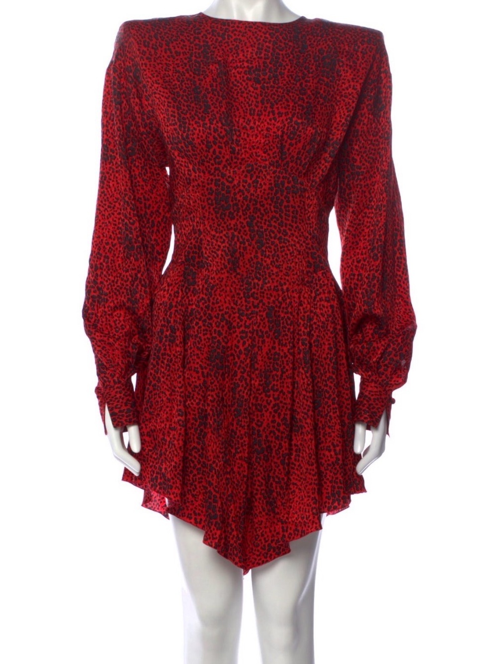 Alessandra Rich Red and Black Asymmetrical Long-Sleeve Mini Dress